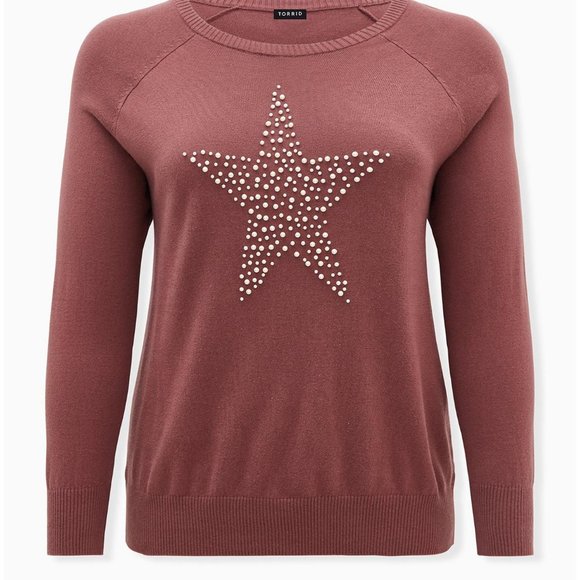 torrid Sweaters - Torrid Pink Embellished Star Print Raglan Sweater Pullover 3x